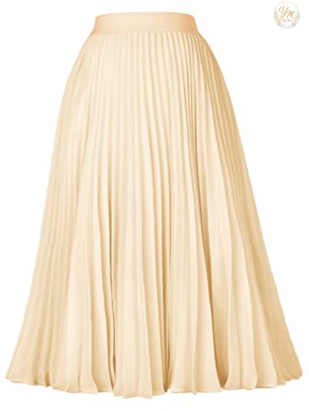 Pleated Midi Skirt Chiffon A-Line Elastic Waist Business Casual